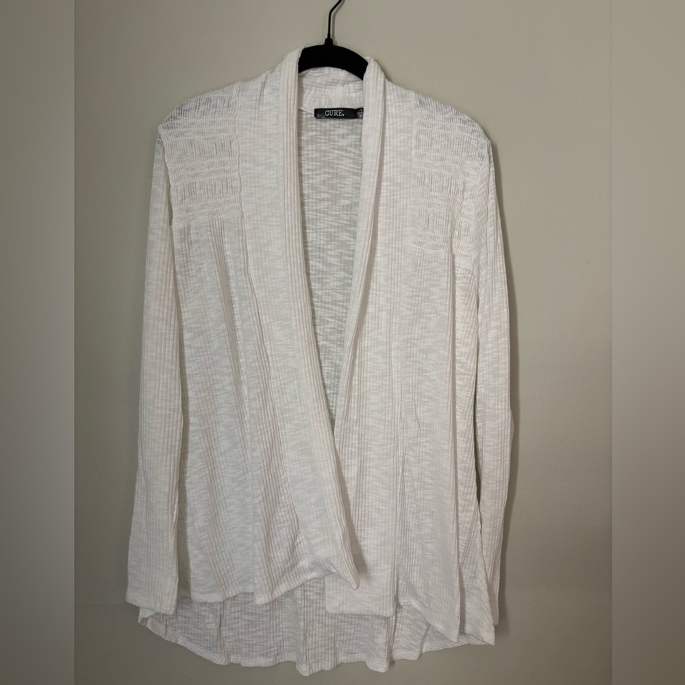 Cure. White Open Front Ribbed Cardigan SZ Small Basics Soft Capsule Feminine